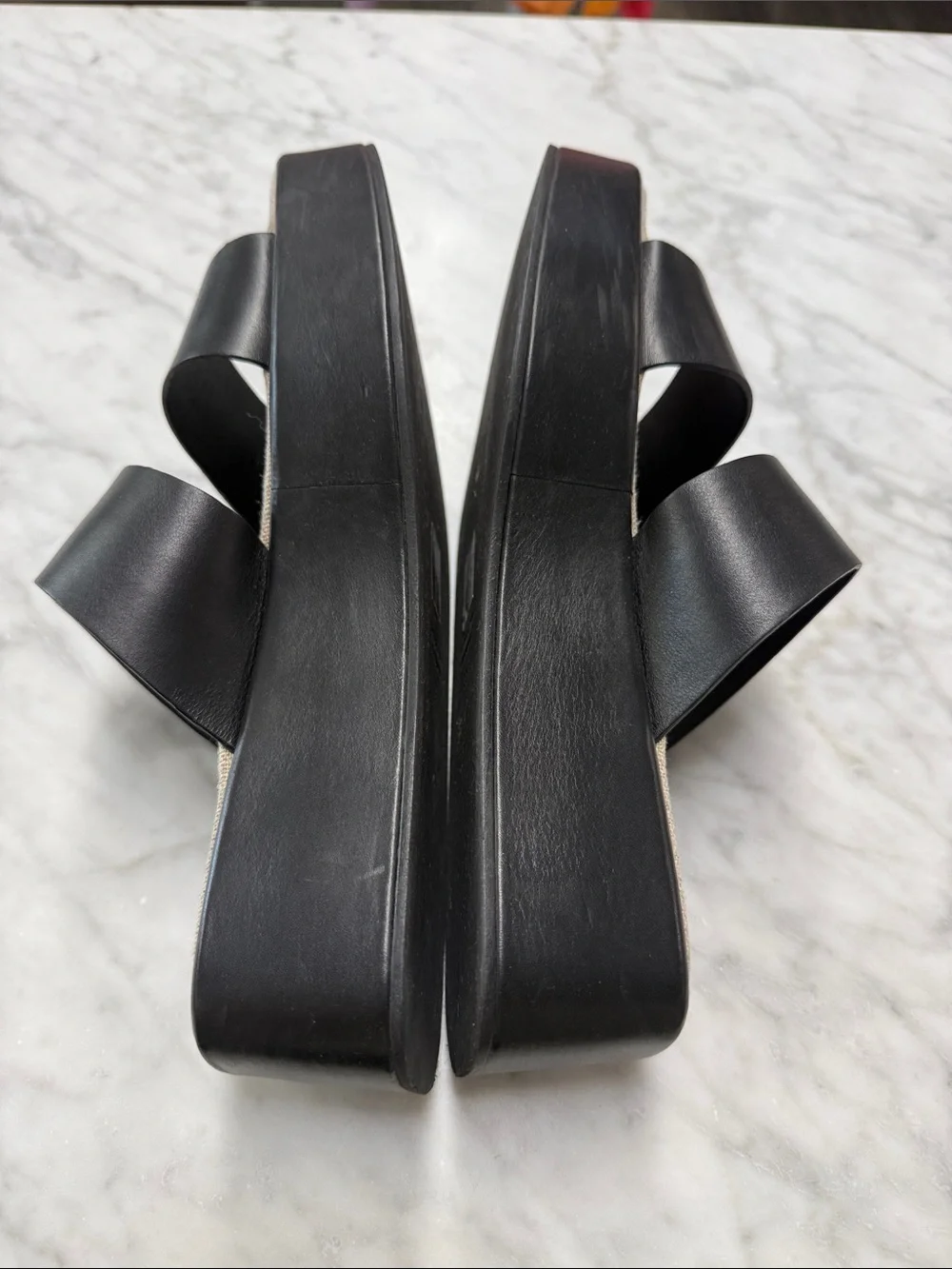 Emerson Fry Black Leather Platform Slides Size 9